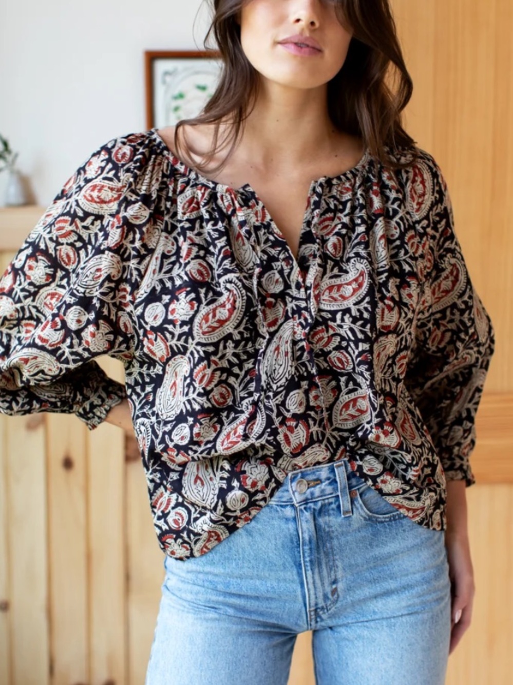 Emerson Fry LUCY 2 BLOUSE - PAISLEY BLACK + CLAY SATIN M